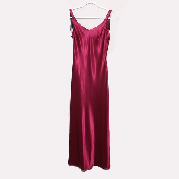 Vintage 90s Zum Zum Prom Satin Slip Dress Maxi Back Ruffle Magenta Size 5/6 - Picture 8 of 12